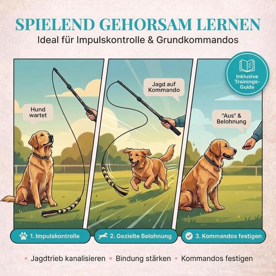 HUND IST KÖNIG Reizangel für Hunde - Profi Hundeangel für ultimativen Spielspaß & körperliche Auslastung - inkl. 2 Tauen + Ersatzseil + eBook - robust & leicht, für große & kleine Fellnasen
