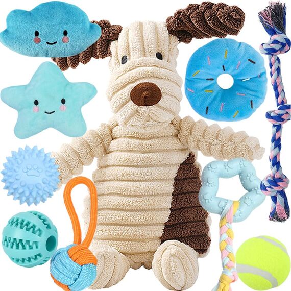 Speedy Panther 10 Stück Welpen Spielzeug Set - Plüsch Hundespielzeug mit Quietscher, Kauspielzeug & Ball für Kleine Hunde - Zahnpflege Welpenspielzeug & Zubehör für Junghunde