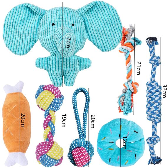 Speedy Panther 7 Stück Hundespielzeug für Kleine Hunde, Plüschspielzeug Quietschspielzeug, Welpe Kauspielzeug, Hundeseil Spielzeug Set für Kleine Mittlere Hunde