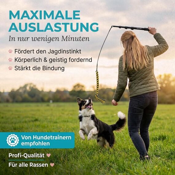 HUND IST KÖNIG Reizangel für Hunde - Profi Hundeangel für ultimativen Spielspaß & körperliche Auslastung - inkl. 2 Tauen + Ersatzseil + eBook - robust & leicht, für große & kleine Fellnasen