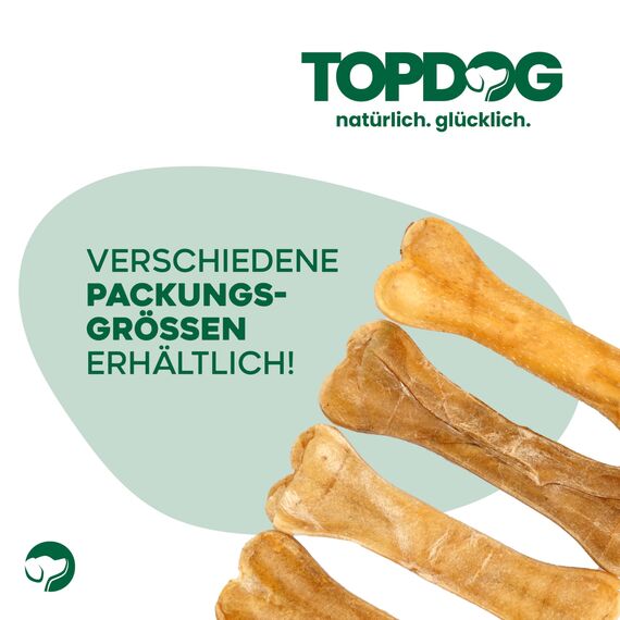 Topdog Kauknochen Hund 25 Stück 12 cm - Rinderhautknochen für Hunde aus 100% Rind - Hundekauknochen - Pflegt die Zähne und unterstützt den natürlichen Kautrieb Ihres Hundes