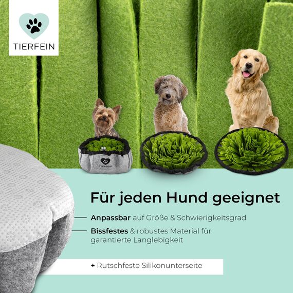 Tierfein Schnüffelteppich Hund – Intelligentes Hundespielzeug für kleine & große Hunde – waschbar & größenverstellbar – Welpenspielzeug & Intelligenztraining für Hunde