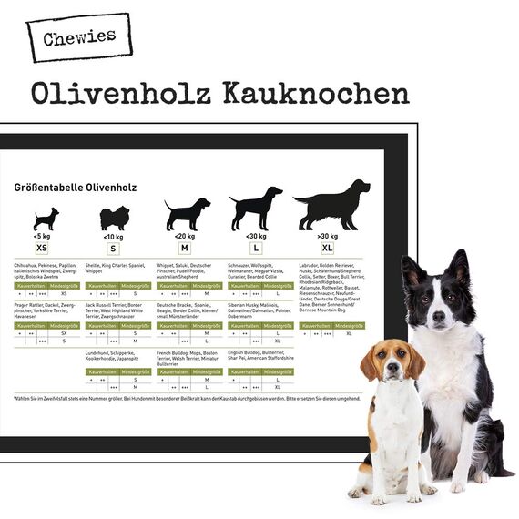 Chewies Kauknochen Hunde-Spielzeug aus Olivenholz für Hunde - 100 % natürliches Hundezubehör risikoarm & langlebig - Größe XS: Für Hunde bis 5 kg Körpergewicht