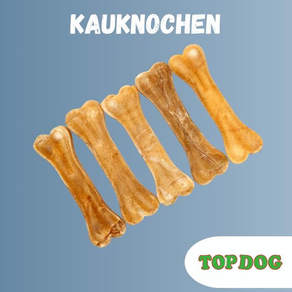 Topdog Kauknochen Hund 10 Stück 12 cm - Rinderhautknochen für Hunde aus 100% Rind - Hundekauknochen - Pflegt die Zähne und unterstützt den natürlichen Kautrieb Ihres Hundes