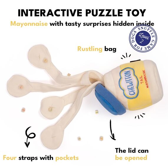CHEWFFON Hundespielzeug, Interaktives Mayonnaise Jar Puzzle, Schnüffelspielzeug zur geistigen Stimulation, Verstecken Knistern Spielzeug für alle Hundegrößen