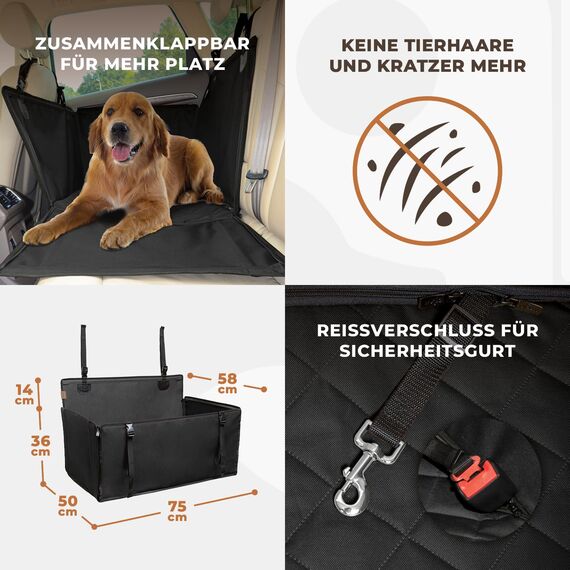 WUGLO Extra Stabiler Hunde Autositz mit Sicherheitsgurt – Wasserdichter und Robuster Autositz Hund für den Rücksitz mit 4 Befestigungsgurten, geeignet für große Hunde bis 26 kg