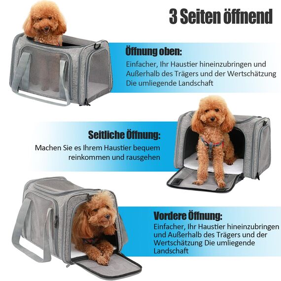 TOFFCAEA Transporttasche für Katze Hund, Hundetransportbox, Faltbare Katzentransportbox, tragbar, 5kg Katzen Hunde Tragebox, für mittelgroße Hunde, Katze (M, Grau) L 43 x B 28 x H 28 cm