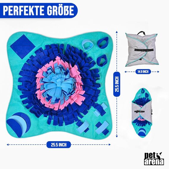 PET ARENA Schnüffelteppich Hund & Katzen 63,5 x 63,5 cm – waschbare & größenverstellbare Schnüffelmatte aus hochwertigen Materialien gegen Langeweile & Stress Intelligenzspielzeug zur Hund