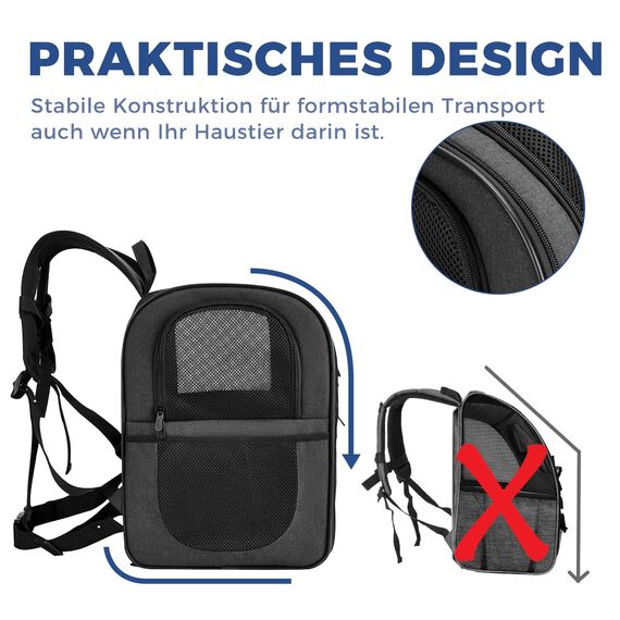 apollo walker HundeRucksack und KatzenRucksack für Kleine Haustiere(Belastbarkeit 2-15kg) - Gepolsterter Rückenstütze Hundetasche Atmungsaktiver Netz-Tierrucksack für Wandern, Reisen, Schwarz