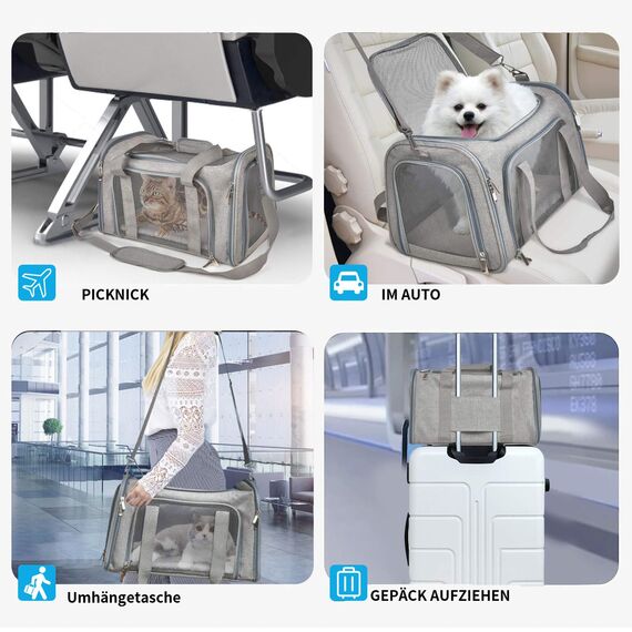 TOFFCAEA Transporttasche für Katze Hund, Hundetransportbox, Faltbare Katzentransportbox, tragbar, 5kg Katzen Hunde Tragebox, für mittelgroße Hunde, Katze (M, Grau) L 43 x B 28 x H 28 cm