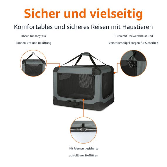 Amazon Basics 4-Türiger Faltbarer Reisezwinger für Katzen, Hund und andere kleine Tiere, Grau, S 66 cm x 46 cm x 46 cm