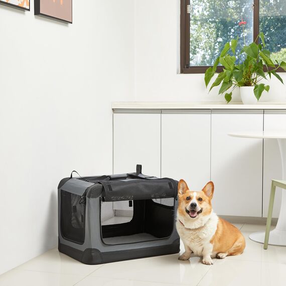 Amazon Basics 4-Türiger Faltbarer Reisezwinger für Katzen, Hund und andere kleine Tiere, Grau, S 66 cm x 46 cm x 46 cm