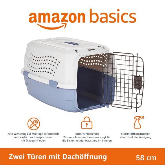 Amazon Basics zweitürige, überladbare Hund hütte, 58L x 38W x 33H cm, Blau