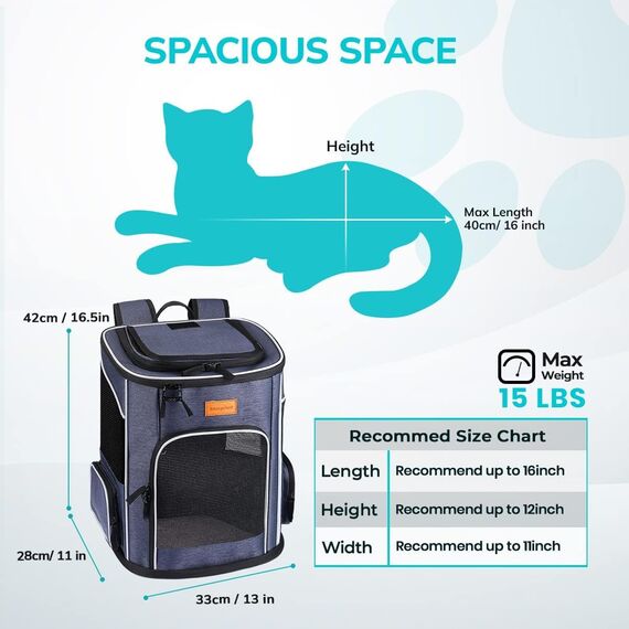 Morpilot Katzenrucksack Hunderucksack für Katzen und Kleine Hunde 7kg, Faltbare Haustier Rucksack mit Innerer Sicherheitsleine und Schale