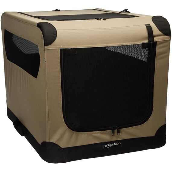 Amazon Basics Hundehütte mit 2 Türen, tragbar, weich, faltbar, weich, Größe M (76 x 54 x 54 cm), Beige