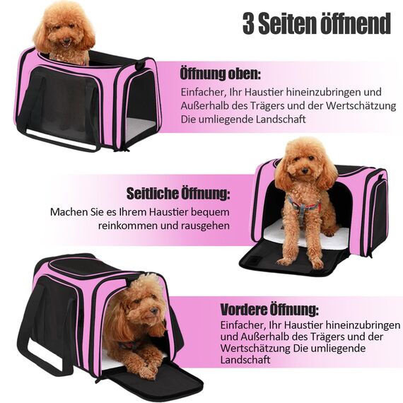 TOFFCAEA Transporttasche für Katze Hund, Hundetransportbox, Faltbare Katzentransportbox, tragbar, 5kg Katzen Hunde Tragebox, für mittelgroße Hunde, Katze (M, Rosa)