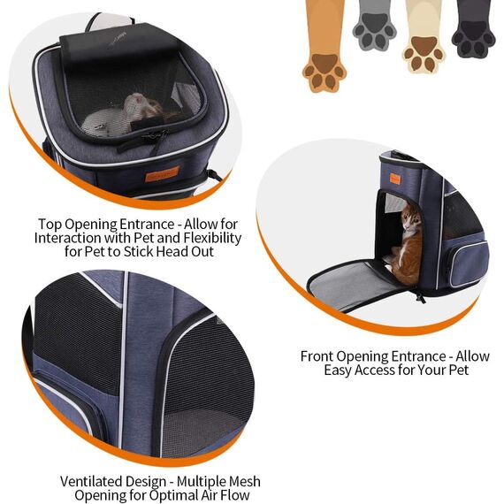 Morpilot Katzenrucksack, Hunderucksack für Katzen Hunde, Faltbare Haustier Rucksack mit Transparentes Netzfenster Atmungsaktive und Leichte Hundetasche