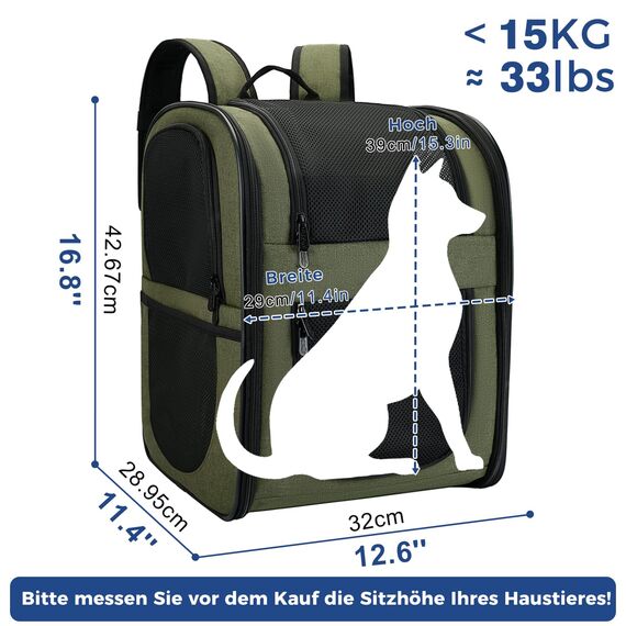 apollo walker HundeRucksack und KatzenRucksack für Kleine Haustiere(Belastbarkeit 2-15kg) - Gepolsterter Rückenstütze Hundetasche Atmungsaktiver Netz-Tierrucksack für Wandern, Reisen, Grün