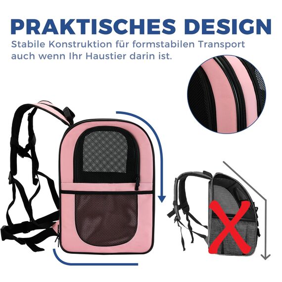 apollo walker HundeRucksack und KatzenRucksack für Kleine Haustiere(Belastbarkeit 2-15kg) - Gepolsterter Rückenstütze Hundetasche Atmungsaktiver Netz-Tierrucksack für Wandern, Reisen, Rosa