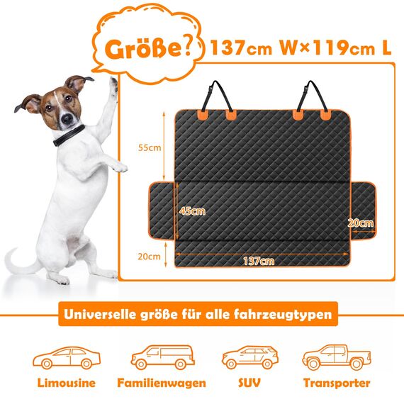 JOEJOY Hundedecke Auto Rückbank, Hundeschutz Auto Rückbank Kratzfeste und Wasserabweisende, Autoschondecke Hund Rücksitz, Rücksitzschoner Hund, 137 x 120 cm Schwarz