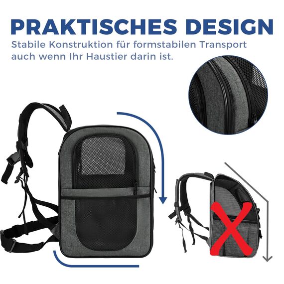apollo walker HundeRucksack und KatzenRucksack für Kleine Haustiere(Belastbarkeit 2-15kg) - Gepolsterter Rückenstütze Hundetasche Atmungsaktiver Netz-Tierrucksack für Wandern, Reisen, Outdoor Grau