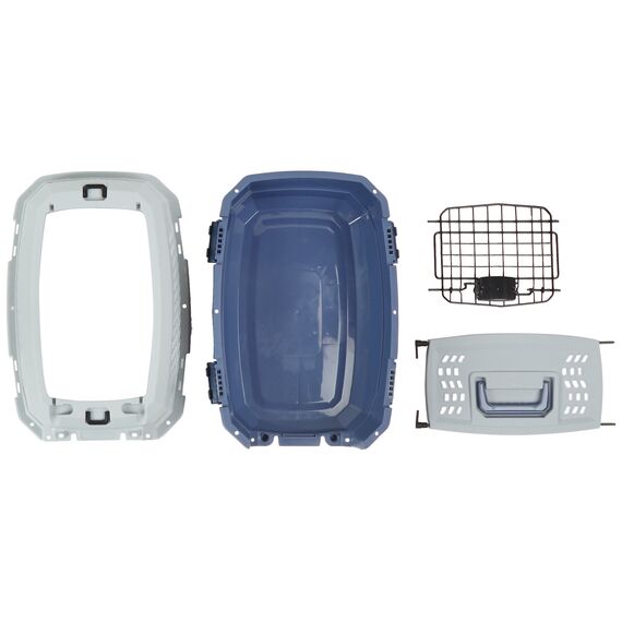 Amazon Basics Hund Transportbox für Haustiere, 2 Türen, 1 Dachöffnung, L 48 x B 32 x H 25 cm, Blau