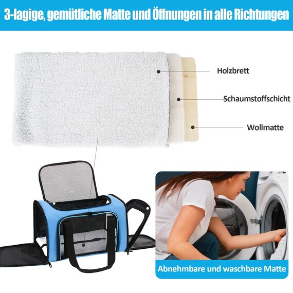 TOFFCAEA Transporttasche für Katze Hund, Hundetransportbox, Faltbare Katzentransportbox, tragbar, 5kg Katzen Hunde Tragebox, für mittelgroße Hunde, Katze (M, Blau) L 43cm x B 28cm x H 28 cm