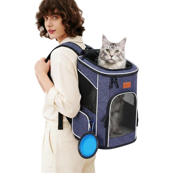 Morpilot Katzenrucksack, Hunderucksack für Katzen und Hunde Welpen, Atmungsaktive und Faltbare Haustier Rucksack mit Transparentes Fenster und Anti-offener Reißverschluss