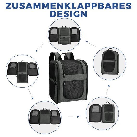 apollo walker HundeRucksack und KatzenRucksack für Kleine Haustiere(Belastbarkeit 2-15kg) - Gepolsterter Rückenstütze Hundetasche Atmungsaktiver Netz-Tierrucksack für Wandern, Reisen, Outdoor Grau