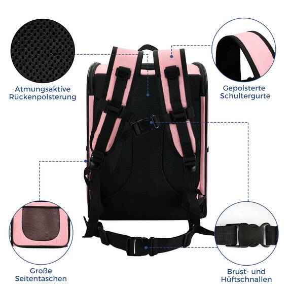 apollo walker HundeRucksack und KatzenRucksack für Kleine Haustiere(Belastbarkeit 2-15kg) - Gepolsterter Rückenstütze Hundetasche Atmungsaktiver Netz-Tierrucksack für Wandern, Reisen, Rosa