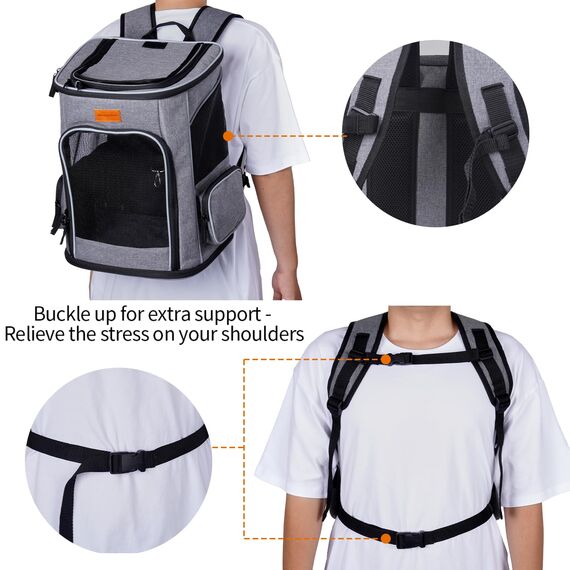 Morpilot Katzenrucksack, Hunderucksack für Katzen und Hunde Welpen, Atmungsaktive und Faltbare Haustier Rucksack mit Transparentes Fenster und Anti-offener Reißverschluss