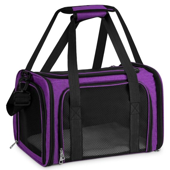 TOFFCAEA Transporttasche für Katze Hund, Hundetransportbox, Faltbare Katzentransportbox, tragbar, 5kg Katzen Hunde Tragebox, für mittelgroße Hunde, Katze (Lila, L 43 x B 28 x H 28 cm)