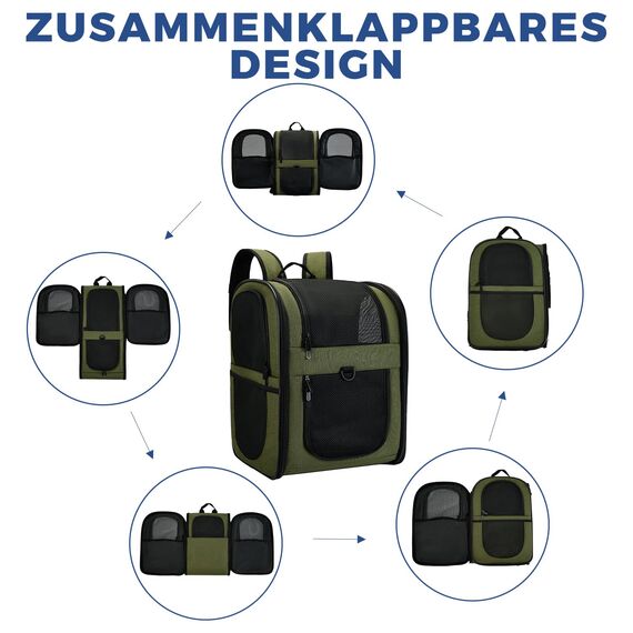 apollo walker HundeRucksack und KatzenRucksack für Kleine Haustiere(Belastbarkeit 2-15kg) - Gepolsterter Rückenstütze Hundetasche Atmungsaktiver Netz-Tierrucksack für Wandern, Reisen, Grün