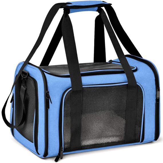 TOFFCAEA Transporttasche für Katze Hund, Hundetransportbox, Faltbare Katzentransportbox, tragbar, 5kg Katzen Hunde Tragebox, für mittelgroße Hunde, Katze (M, Blau) L 43cm x B 28cm x H 28 cm