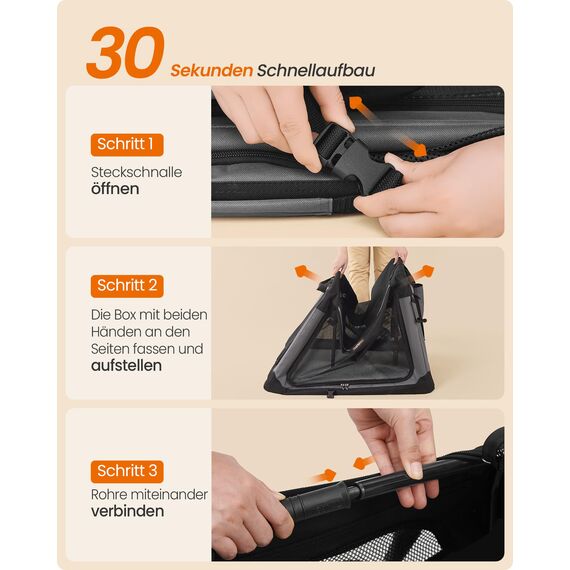 Feandrea Hundebox faltbar, 60 cm Transportbox für kleine Hunde, Hundetasche, Oxford-Gewebe, mit 4 Türen aus Netzstoff, Griffen, Taschen für Futter und Wasserflasche, tintenschwarz PDC016B01