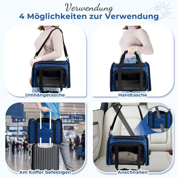 TOFFCAEA Transporttasche für Katze Hund, Hundetransportbox, Faltbare Katzentransportbox, tragbar, 5kg Katzen Hunde Tragebox, für mittelgroße Hunde, Katze (Dunkelblau, L 43 x B 28 x H 28 cm)