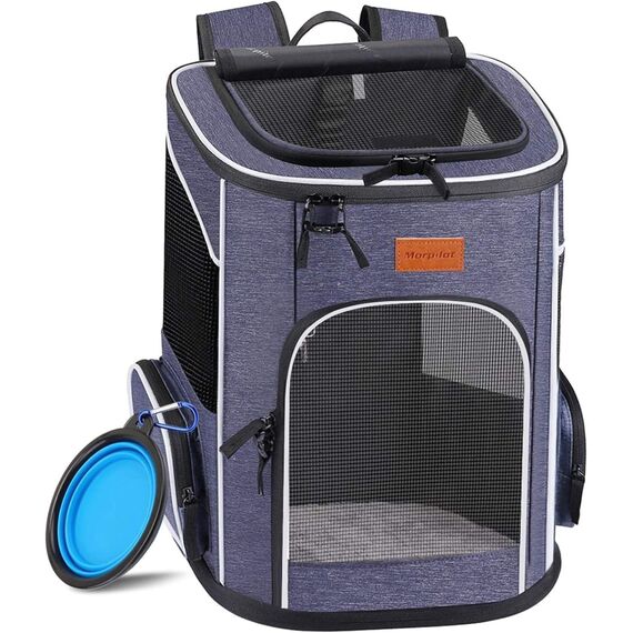 Morpilot Katzenrucksack, Hunderucksack für Katzen und Hunde Welpen, Atmungsaktive und Faltbare Haustier Rucksack mit Transparentes Fenster und Anti-offener Reißverschluss