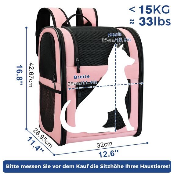 apollo walker HundeRucksack und KatzenRucksack für Kleine Haustiere(Belastbarkeit 2-15kg) - Gepolsterter Rückenstütze Hundetasche Atmungsaktiver Netz-Tierrucksack für Wandern, Reisen, Rosa