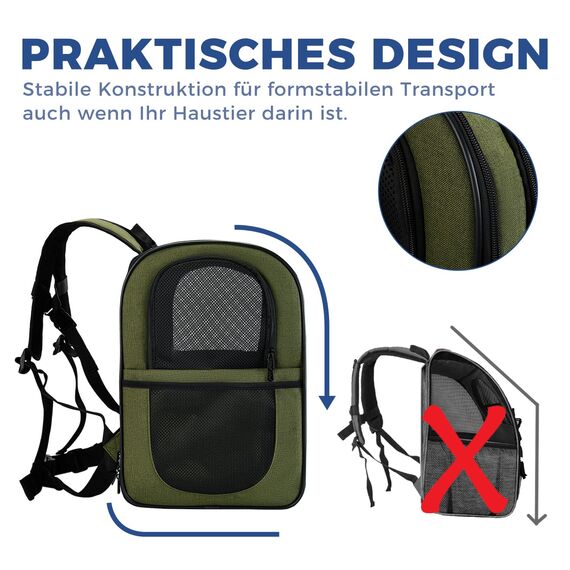 apollo walker HundeRucksack und KatzenRucksack für Kleine Haustiere(Belastbarkeit 2-15kg) - Gepolsterter Rückenstütze Hundetasche Atmungsaktiver Netz-Tierrucksack für Wandern, Reisen, Grün
