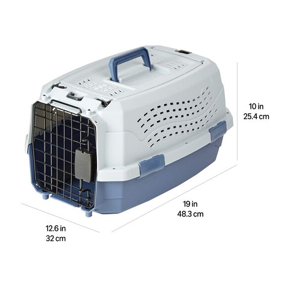 Amazon Basics Hund Transportbox für Haustiere, 2 Türen, 1 Dachöffnung, L 48 x B 32 x H 25 cm, Blau