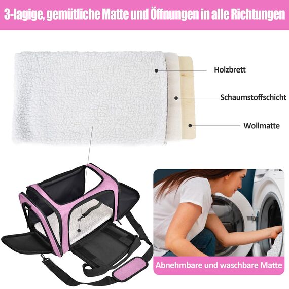 TOFFCAEA Transporttasche für Katze Hund, Hundetransportbox, Faltbare Katzentransportbox, tragbar, 8kg Katzen Hunde Tragebox, für mittelgroße Hunde, Katze (Rosa, L 50 x B 34 x H 34 cm)