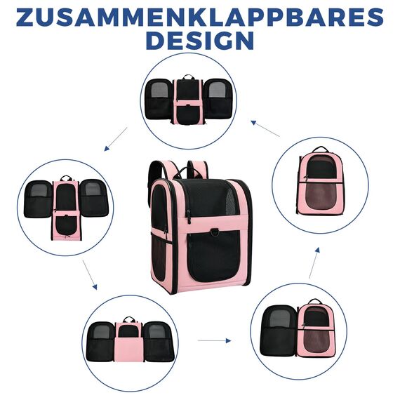 apollo walker HundeRucksack und KatzenRucksack für Kleine Haustiere(Belastbarkeit 2-15kg) - Gepolsterter Rückenstütze Hundetasche Atmungsaktiver Netz-Tierrucksack für Wandern, Reisen, Rosa
