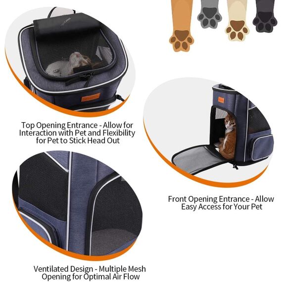Morpilot Katzenrucksack, Hunderucksack für Katzen und Hunde Welpen, Atmungsaktive und Faltbare Haustier Rucksack mit Transparentes Fenster und Anti-offener Reißverschluss