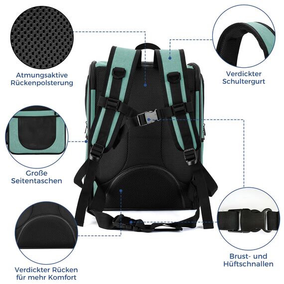 apollo walker HundeRucksack und KatzenRucksack für Kleine Haustiere(Belastbarkeit 2-15kg) - Gepolsterter Rückenstütze Hundetasche Atmungsaktiver Netz-Tierrucksack für Wandern, Reisen, Outdoor Blau