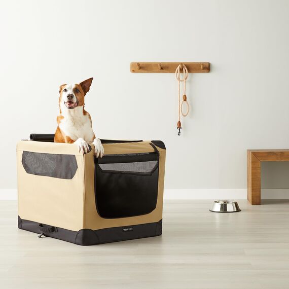 Amazon Basics Hundekäfig, weich, faltbar, 91 x 61 x 61 cm, Hellbraun