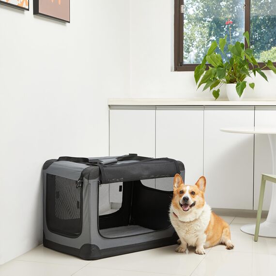 Amazon Basics 4-Türiger Faltbarer Reisezwinger für Hunde, Katzen, Kaninchen & andere Kleintiere, Grau, M 76 cm x 54 cm x 54 cm