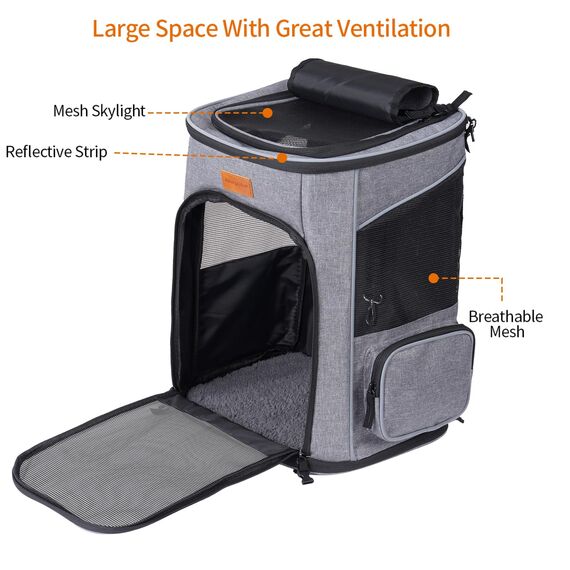Morpilot Katzenrucksack, Hunderucksack für Katzen und Hunde Welpen, Atmungsaktive und Faltbare Haustier Rucksack mit Transparentes Fenster und Anti-offener Reißverschluss