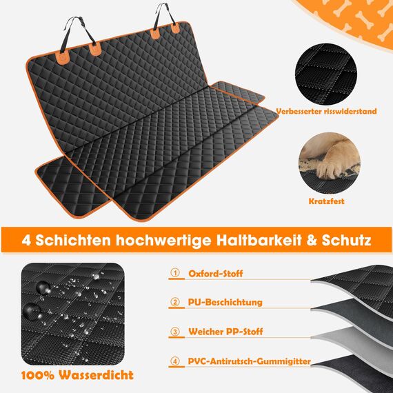 JOEJOY Hundedecke Auto Rückbank, Hundeschutz Auto Rückbank Kratzfeste und Wasserabweisende, Autoschondecke Hund Rücksitz, Rücksitzschoner Hund, 137 x 120 cm Schwarz