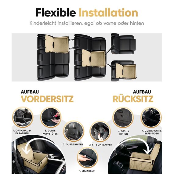 HELDENWERK Extra Stabiler Hunde Autositz -Verstärkte Wände und 5 Gurte - Wasserdichter Hundeautositz für Rück- und Vordersitz (Beige, Standardgröße)