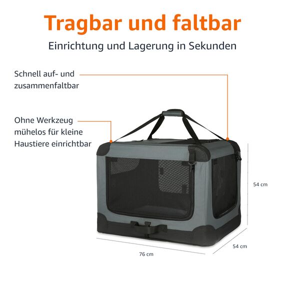 Amazon Basics 4-Türiger Faltbarer Reisezwinger für Hunde, Katzen, Kaninchen & andere Kleintiere, Grau, M 76 cm x 54 cm x 54 cm